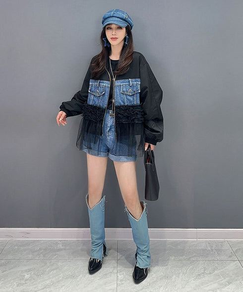 Denim Corset Tulle Layered Jacket
